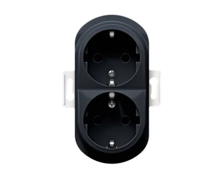 Механізм розетка 2-на з заземл. Aling-Conel EON, чорний глянцевий