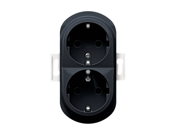 E604.E Механізм розетка 2-на з заземл. Aling-Conel EON, чорний глянцевий