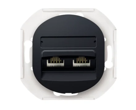 Механізм розетка 2-на комп'ют. 2*RJ45 Cat5e, UTP, Aling-Conel EON, чорний глянцевий