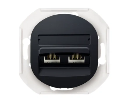 Механізм розетка 2-на комп'ют. 2*RJ45 Cat5e, UTP, Aling-Conel EON, чорний матовий