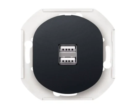 Механізм заряд.пристрій USB 2-ний 2,1А, Aling-Conel EON, чорний матовий