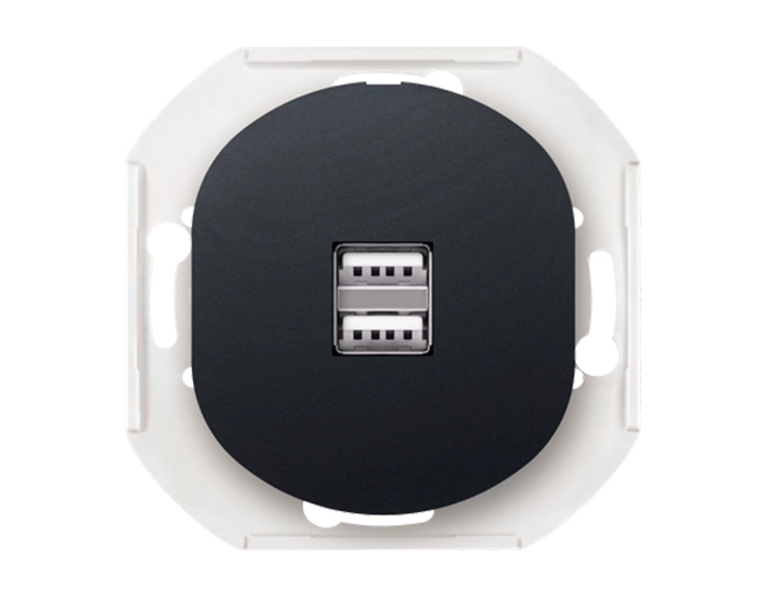 E6161.E1 Механізм заряд.пристрій USB 2-ний 2,1А, Aling-Conel EON, чорний матовий