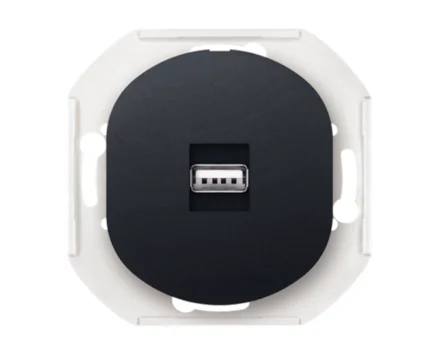 Механізм розетка 1-на USB, Aling-Conel EON, чорний глянцевий