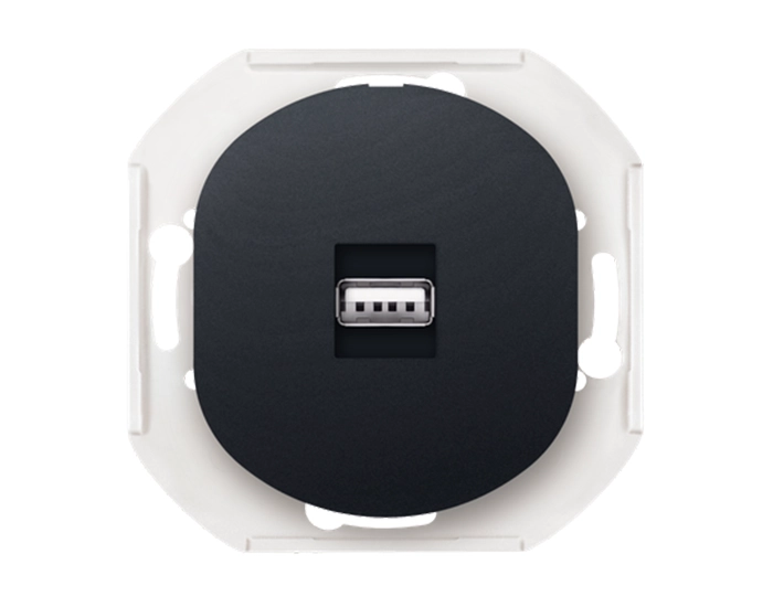 E6162.E Механізм розетка 1-на USB, Aling-Conel EON, чорний глянцевий
