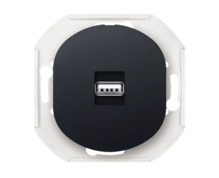 Механізм розетка 1-на USB, Aling-Conel EON, чорний матовий