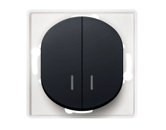 E626.E Механізм вимикача 2-кл. з підсв. Aling-Conel EON, чорний глянцевий