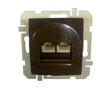 Розетка подвійна комп'ютерна, 2*RJ45 8/8 ТЕМ EKONOMIK без рамки, шоколад