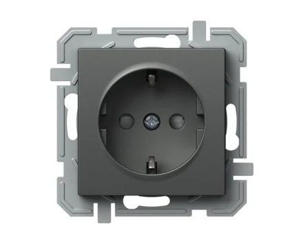 Розетка одинарн. з з/к, з шторками, 250V/16A TEM LOGIQ, антрацит