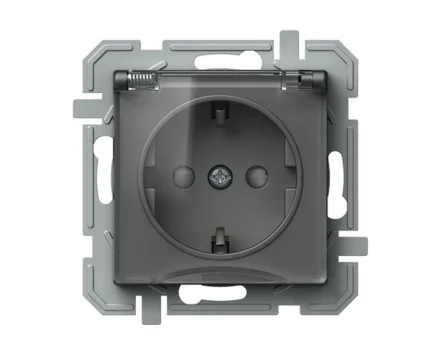 Розетка з кришкою, з з/к, з шторками, 250V/16A TEM LOGIQ, антрацит