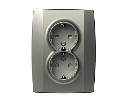 Розетка подвійна, з з/к, з шторками, 250V/16A TEM LOGIQ, титан