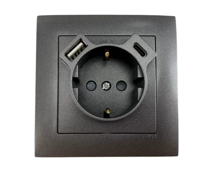 Розетка 2P+E 230V/16A з зар.прист. USB тип A+C Efapel Logus металік графіт.