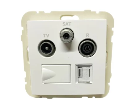 Розетка мультимедійна R-TV-SAT-RJ45 (Cat.6), металік крижаний