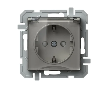 Розетка з кришкою, з з/к, з шторками, 250V/16A TEM LOGIQ, титан